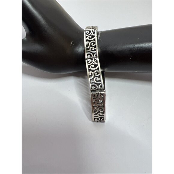 Brighton Deco Lace Link Bracelet Silver Plated Scroll Panels Adjustable to 8” - Picture 1 of 8